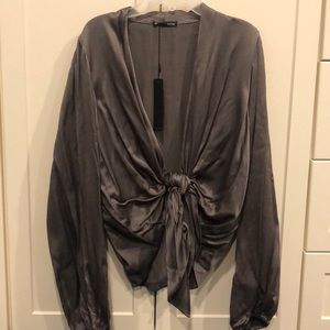 Silver Open Front Satin Cardigan NWT - KRISA